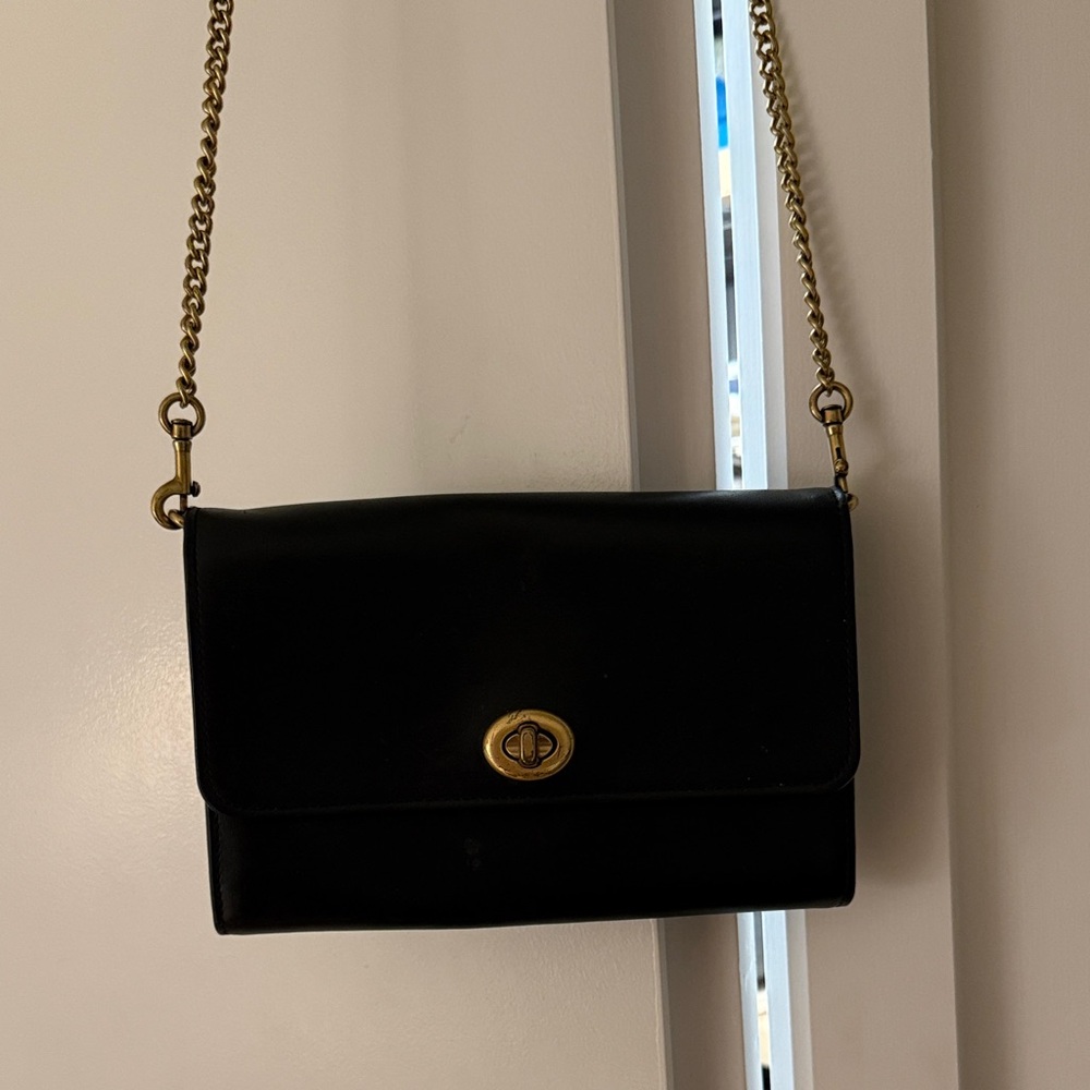 COACH Black Leather Wallet on Chain